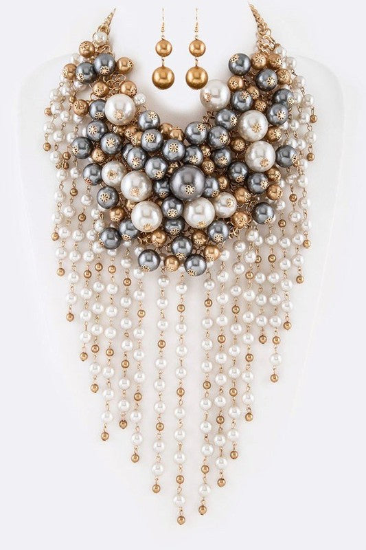 Head Turner Statement Mix Pearl Layer Necklace Set
