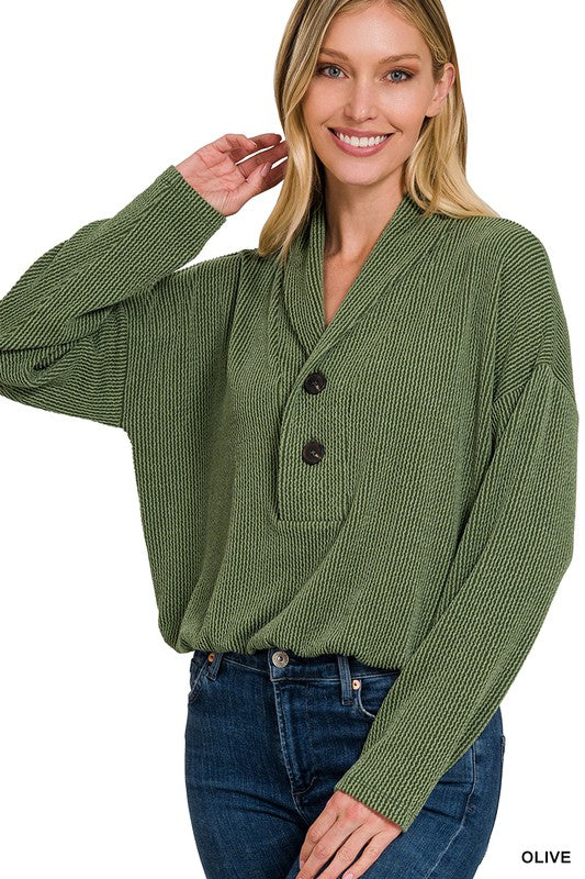 Textured Line Elastic Waist Pullover Top