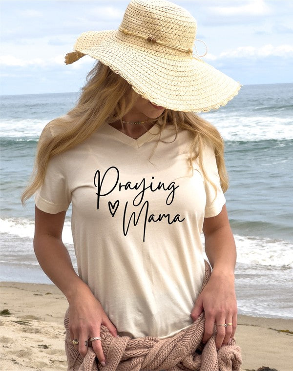 V-Neck Praying Mom Graphic Boutique Tee